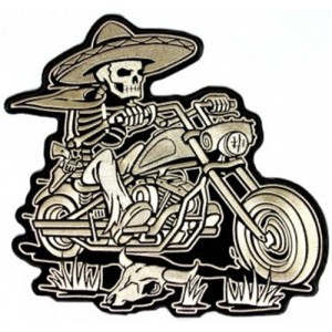 Riding skull embroidered badge