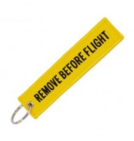 Yellow Remove Before Flight key chain